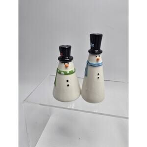Christmas Cheerful Snowmen Salt And Pepper Shaker Set Of 2 Ceramic
